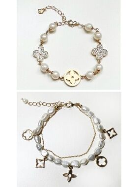 2 Clover and Pearl Bracelets